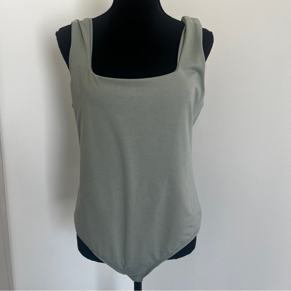 Arula Sage Green Square Neck Bodysuit | Stretch Tank Top Size XL